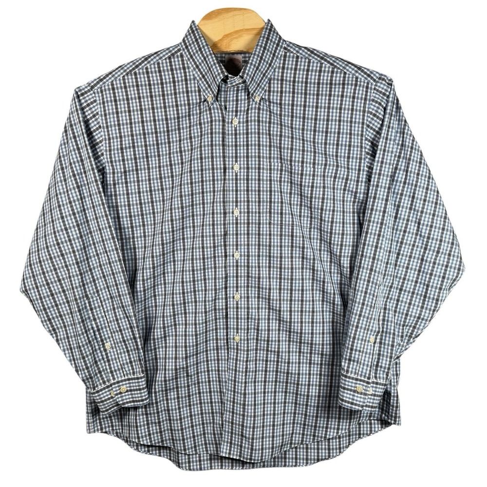Brooks Brothers Button‎ Down Oxford Shirt Mens XL Blue Plaid Business Preppy